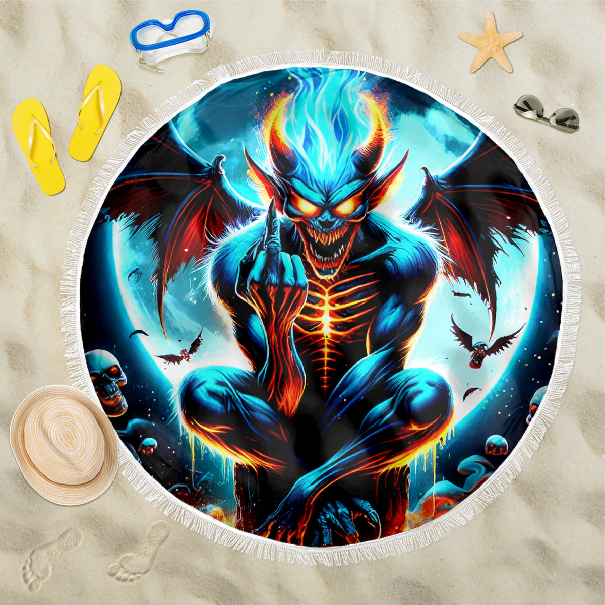 Devil Skull Beach Blanket One Day I'm Gonna Just Say And Let My Demons Out Play - Wonder Print Shop