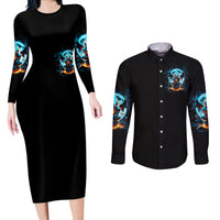 Devil Skull Couples Matching Long Sleeve Bodycon Dress and Long Sleeve Button Shirt One Day I'm Gonna Just Say And Let My Demons Out Play - Wonder Print Shop