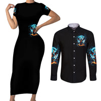 Devil Skull Couples Matching Short Sleeve Bodycon Dress and Long Sleeve Button Shirt One Day I'm Gonna Just Say And Let My Demons Out Play - Wonder Print Shop