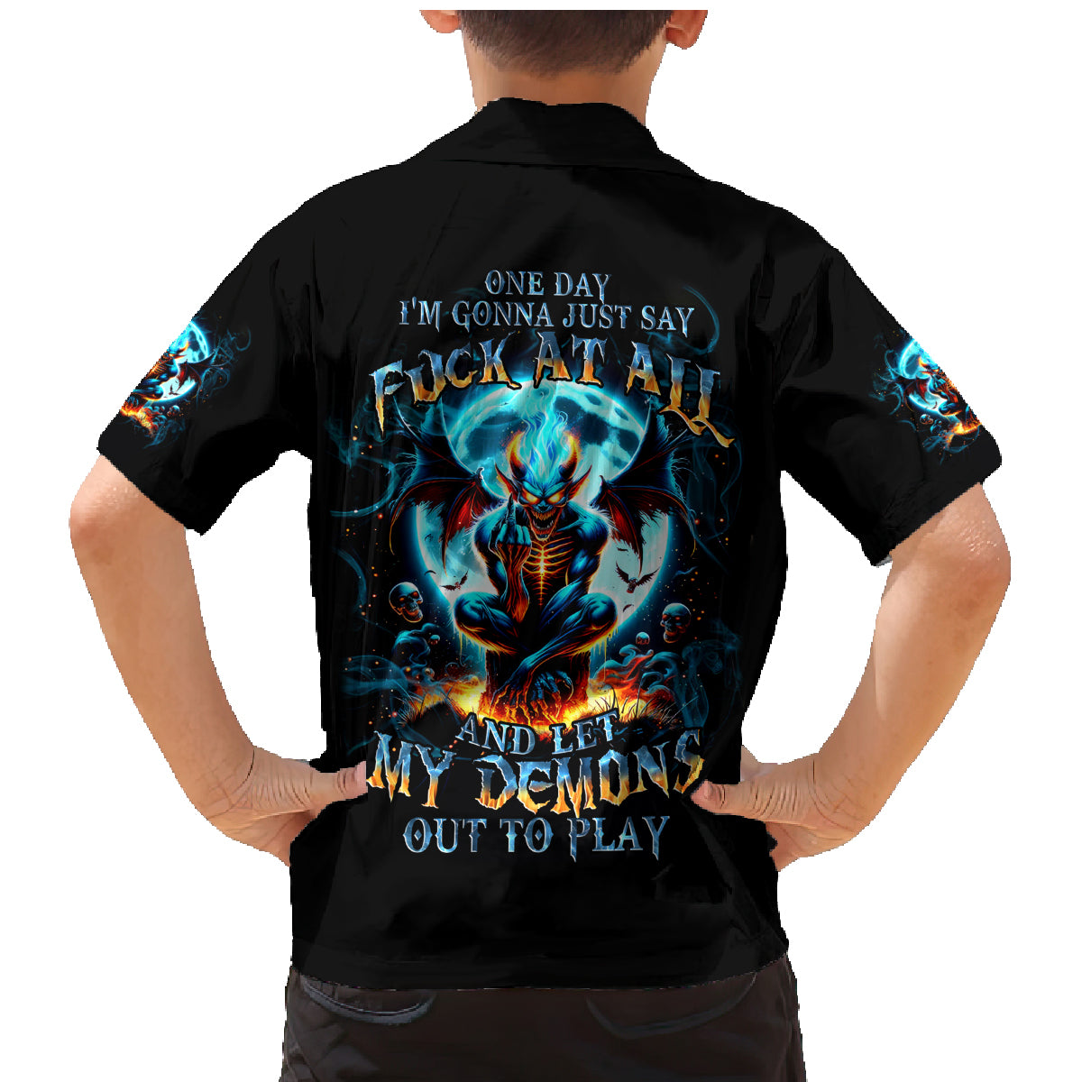 Devil Skull Family Matching Mermaid Dress and Hawaiian Shirt One Day I'm Gonna Just Say And Let My Demons Out Play - Wonder Print Shop