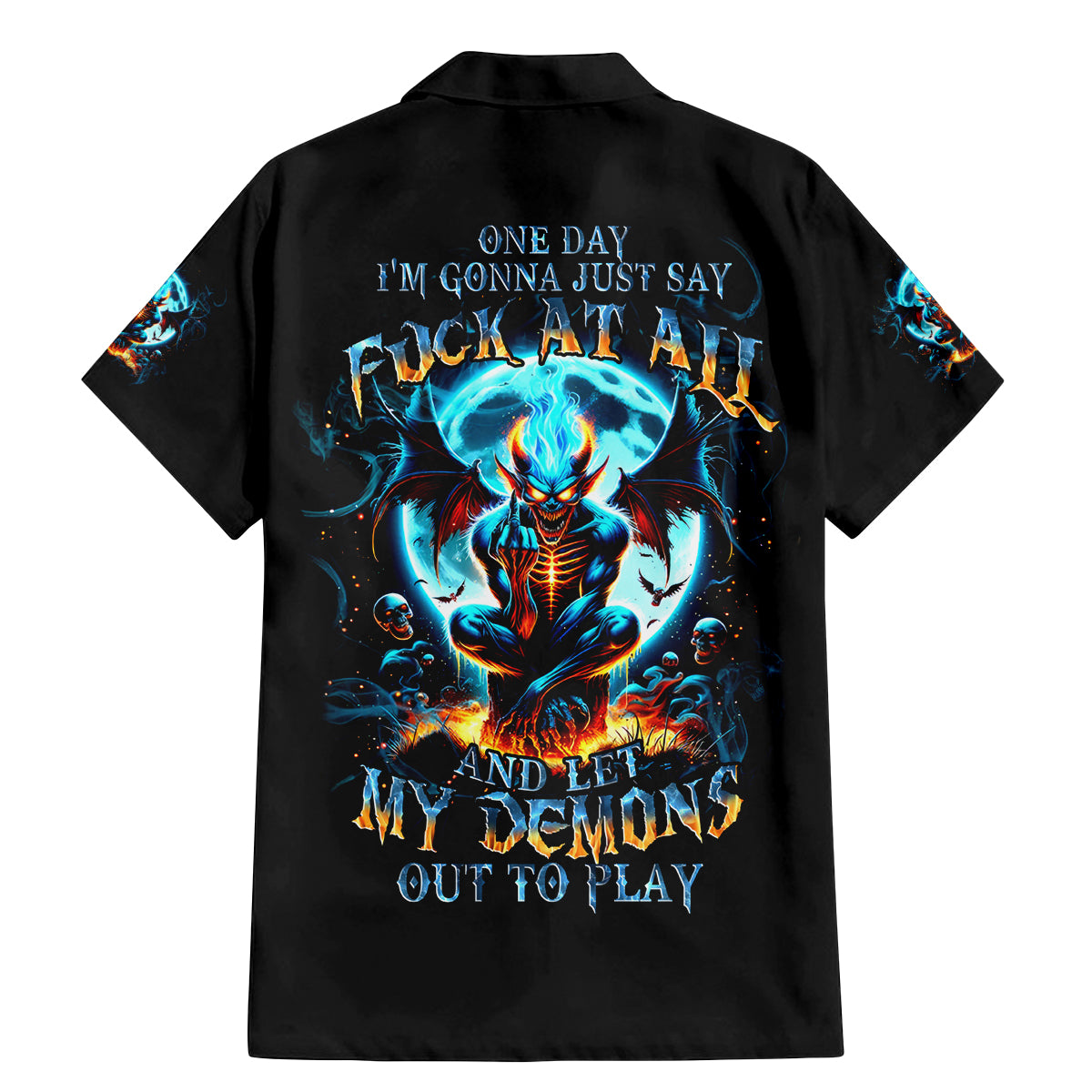 Devil Skull Family Matching Mermaid Dress and Hawaiian Shirt One Day I'm Gonna Just Say And Let My Demons Out Play - Wonder Print Shop