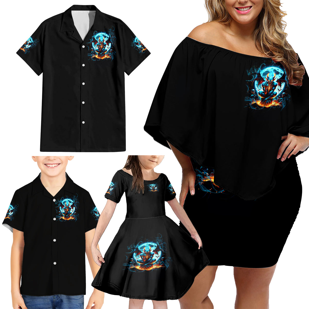 Devil Skull Family Matching Off Shoulder Short Dress and Hawaiian Shirt One Day I'm Gonna Just Say And Let My Demons Out Play - Wonder Print Shop