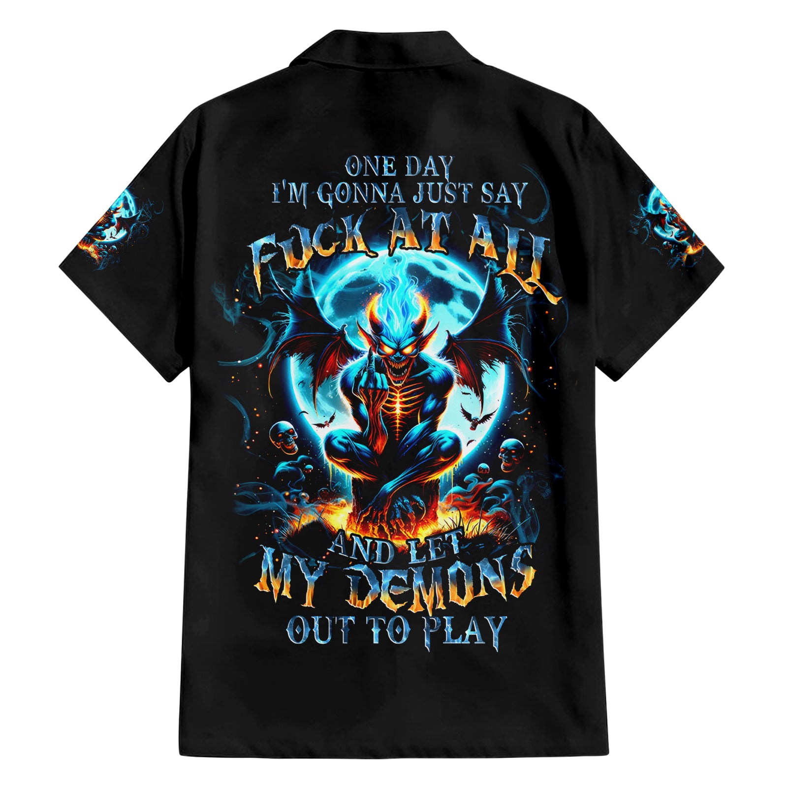 Devil Skull Hawaiian Shirt One Day I'm Gonna Just Say And Let My Demons Out Play - Wonder Print Shop
