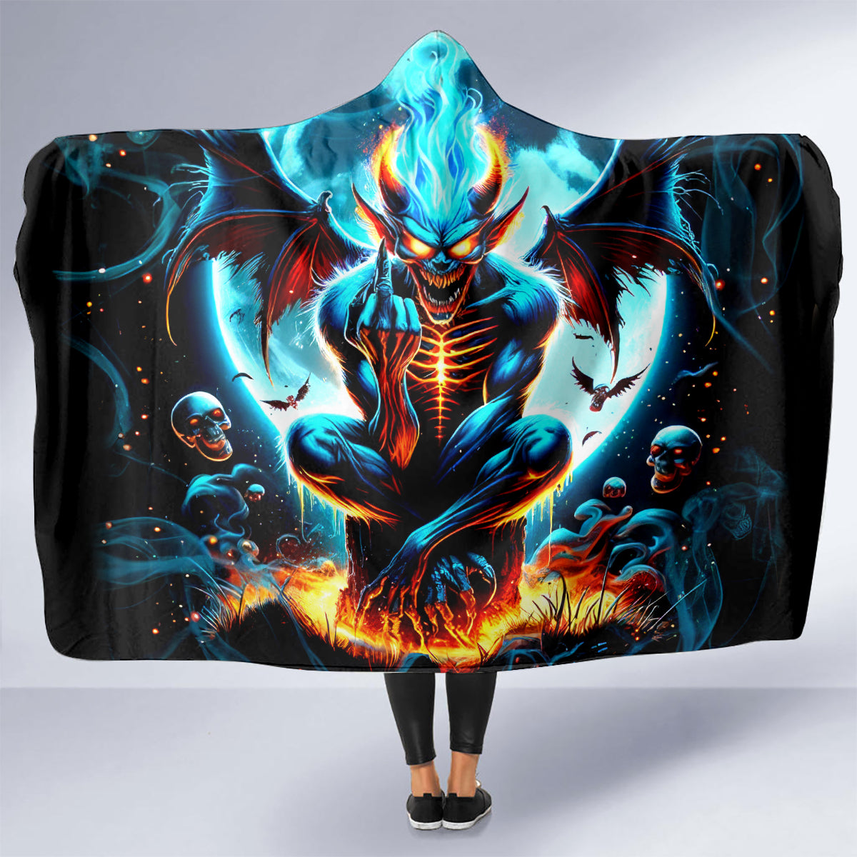 Devil Skull Hooded Blanket One Day I'm Gonna Just Say And Let My Demons Out Play
