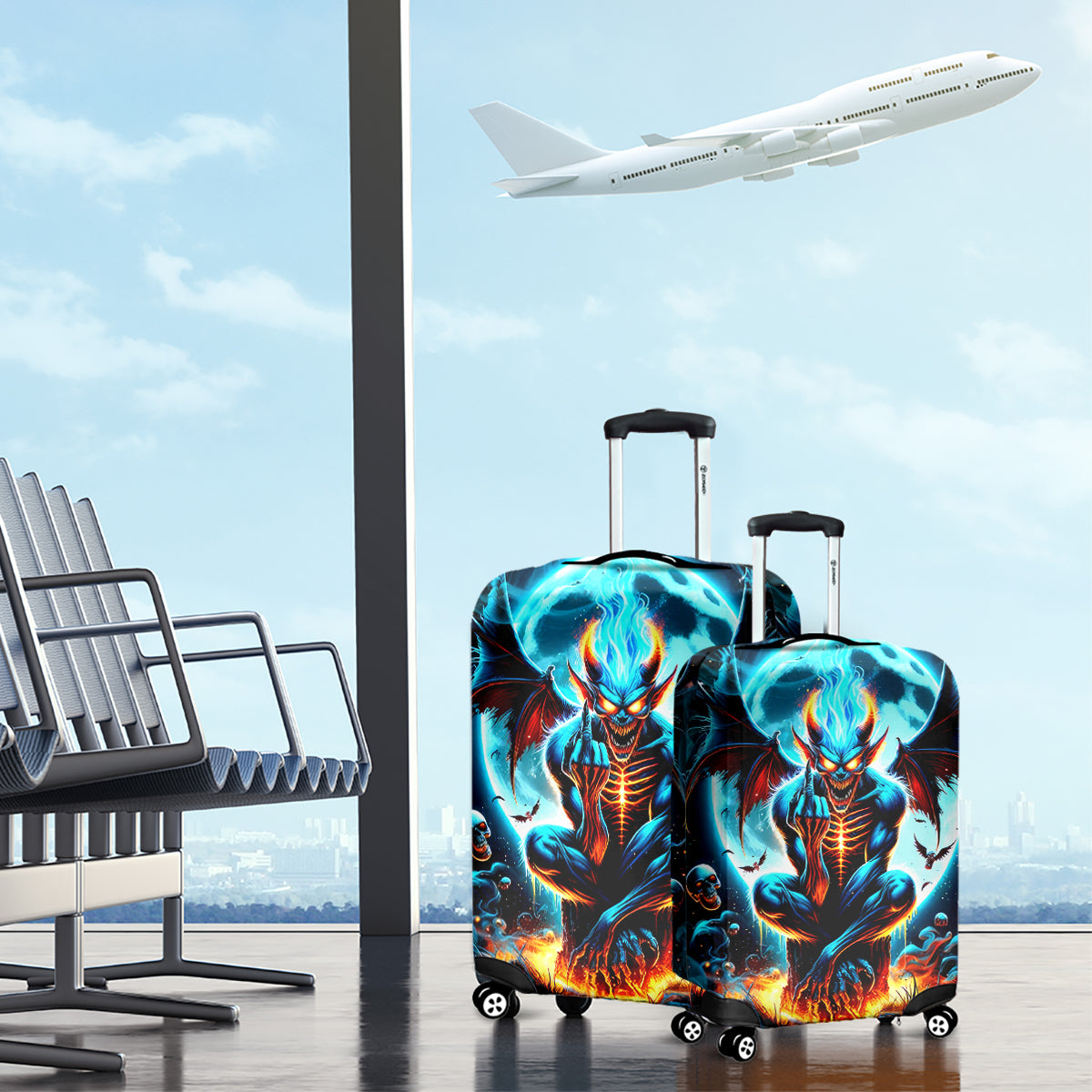Devil Skull Luggage Cover One Day I'm Gonna Just Say And Let My Demons Out Play - Wonder Print Shop