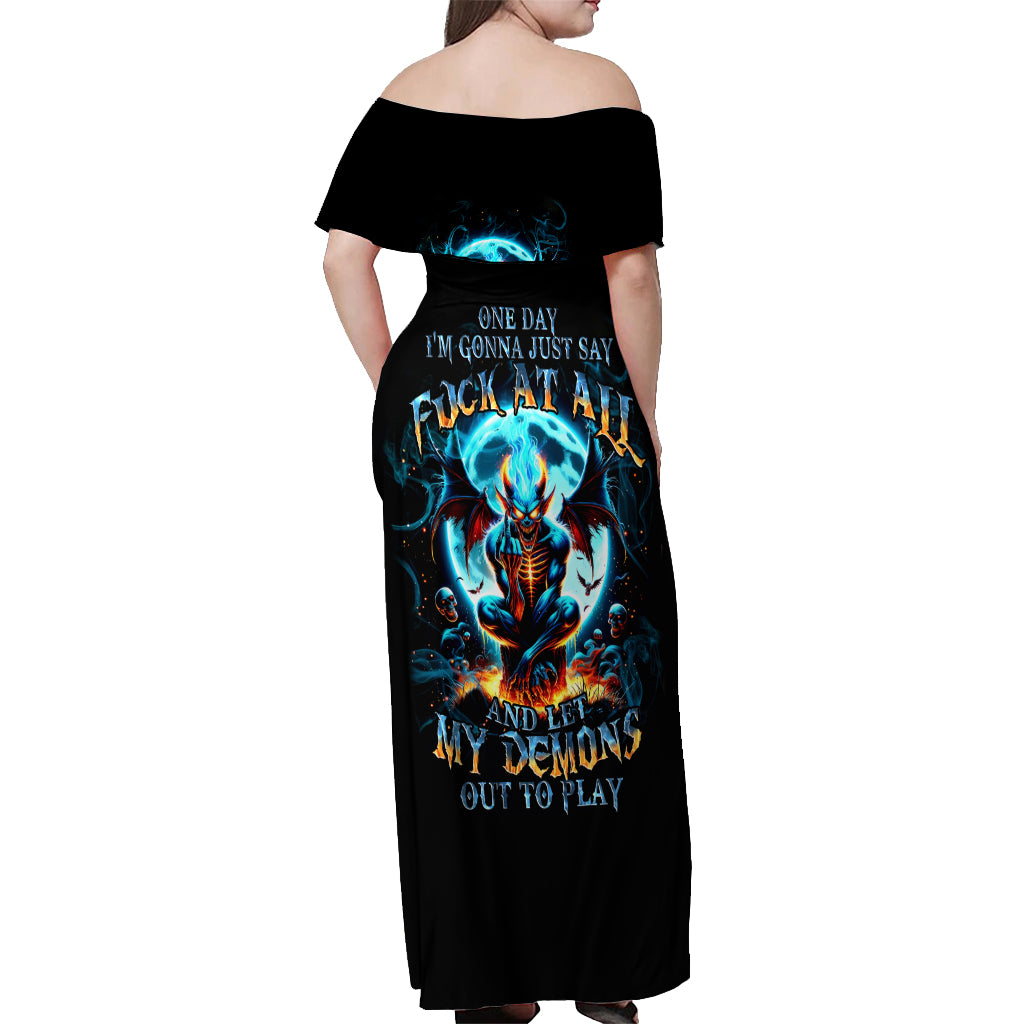 Devil Skull Off Shoulder Maxi Dress One Day I'm Gonna Just Say And Let My Demons Out Play - Wonder Print Shop