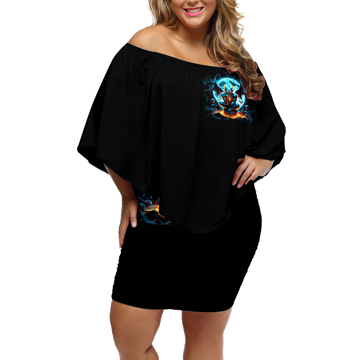 Devil Skull Off Shoulder Short Dress One Day I'm Gonna Just Say And Let My Demons Out Play - Wonder Print Shop