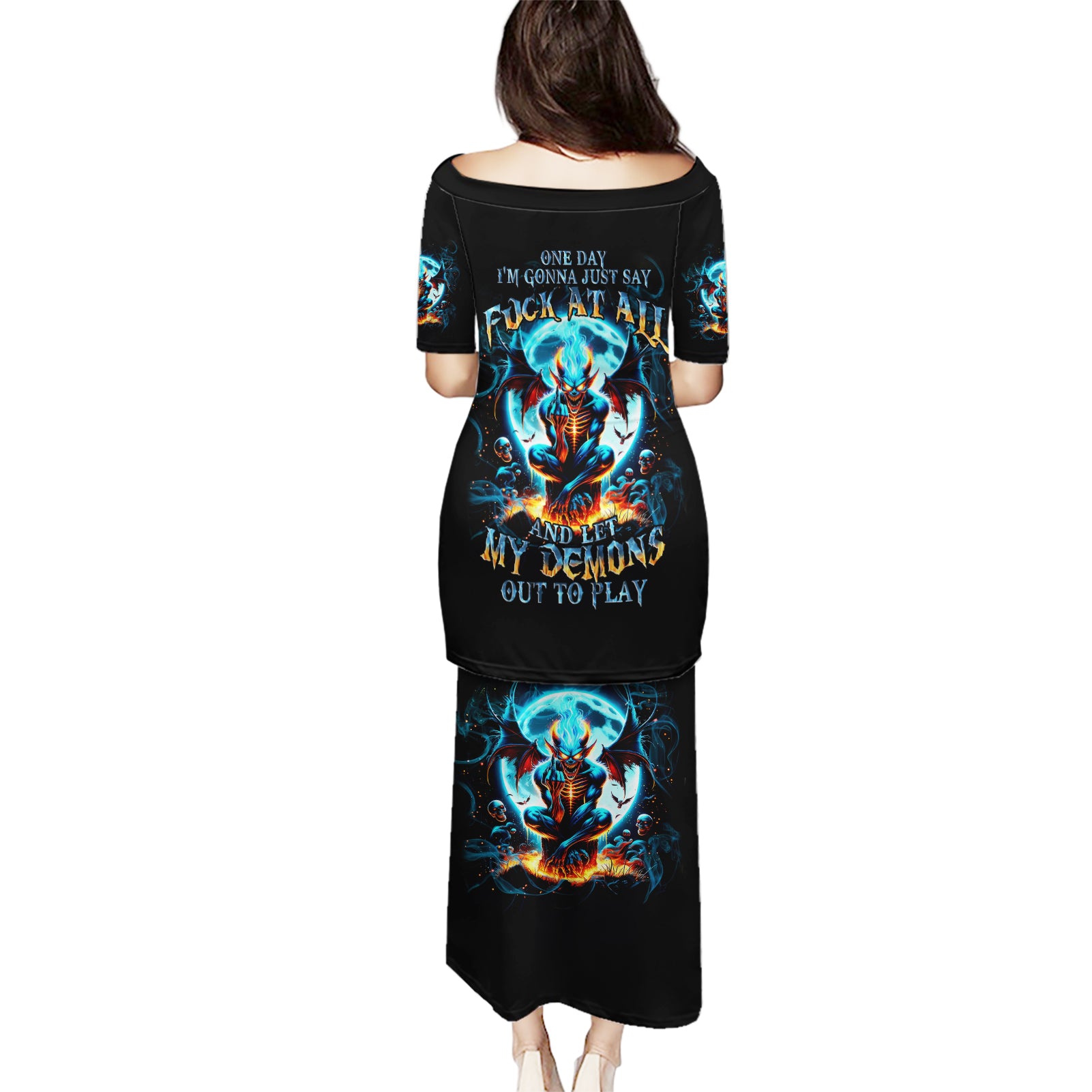 Devil Skull Puletasi One Day I'm Gonna Just Say And Let My Demons Out Play - Wonder Print Shop