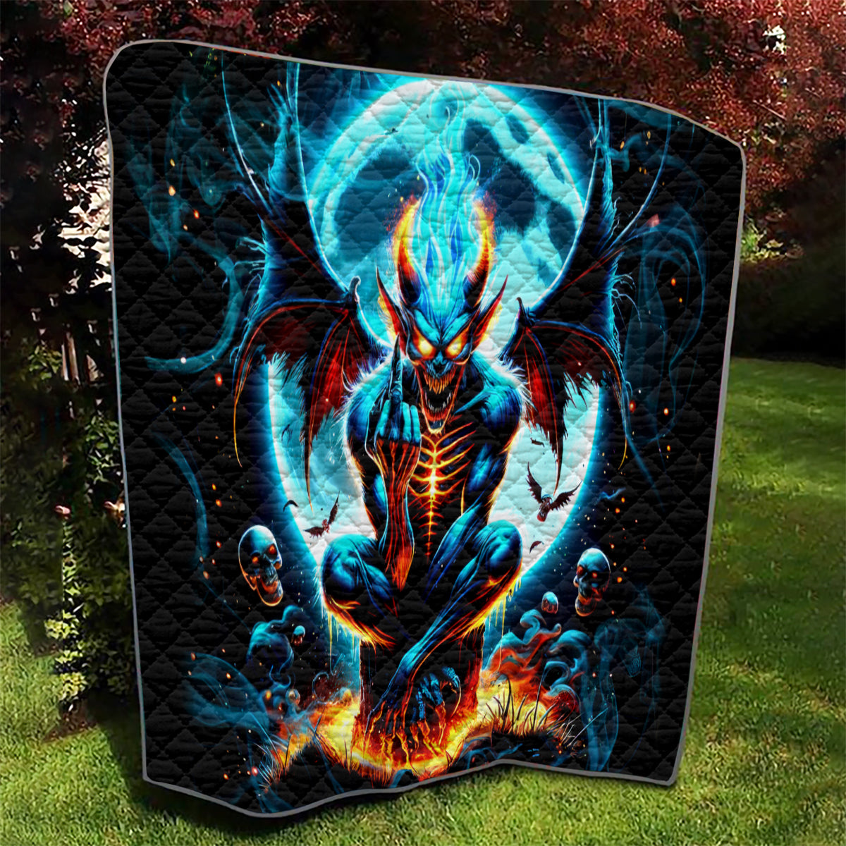 Devil Skull Quilt One Day I'm Gonna Just Say And Let My Demons Out Play - Wonder Print Shop