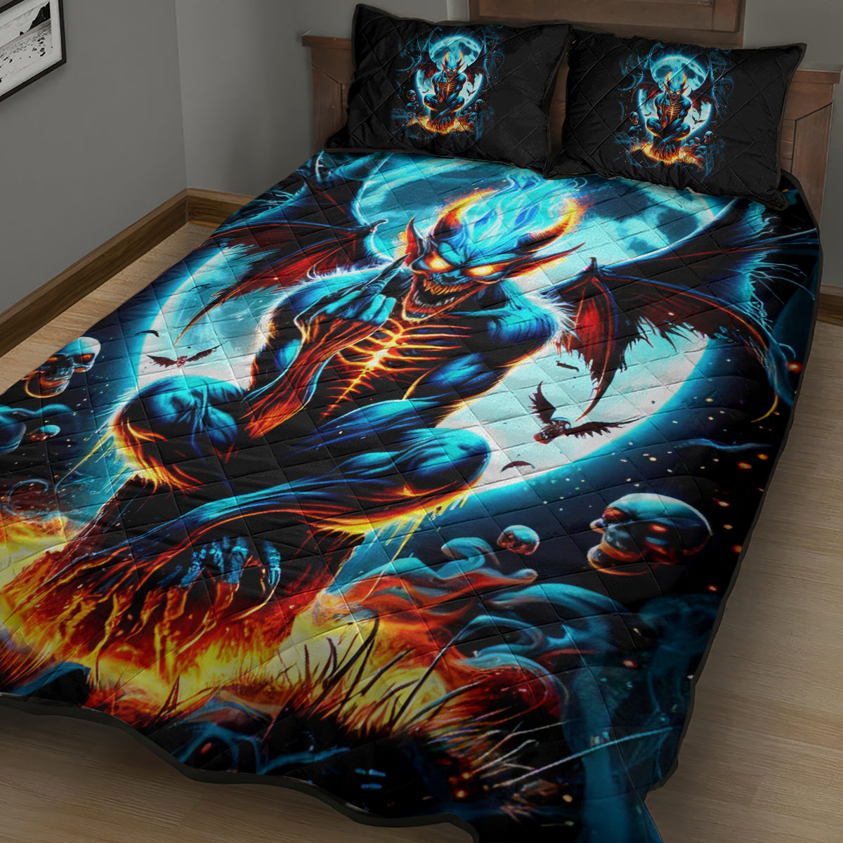 Devil Skull Quilt Bed Set One Day I'm Gonna Just Say And Let My Demons Out Play - Wonder Print Shop