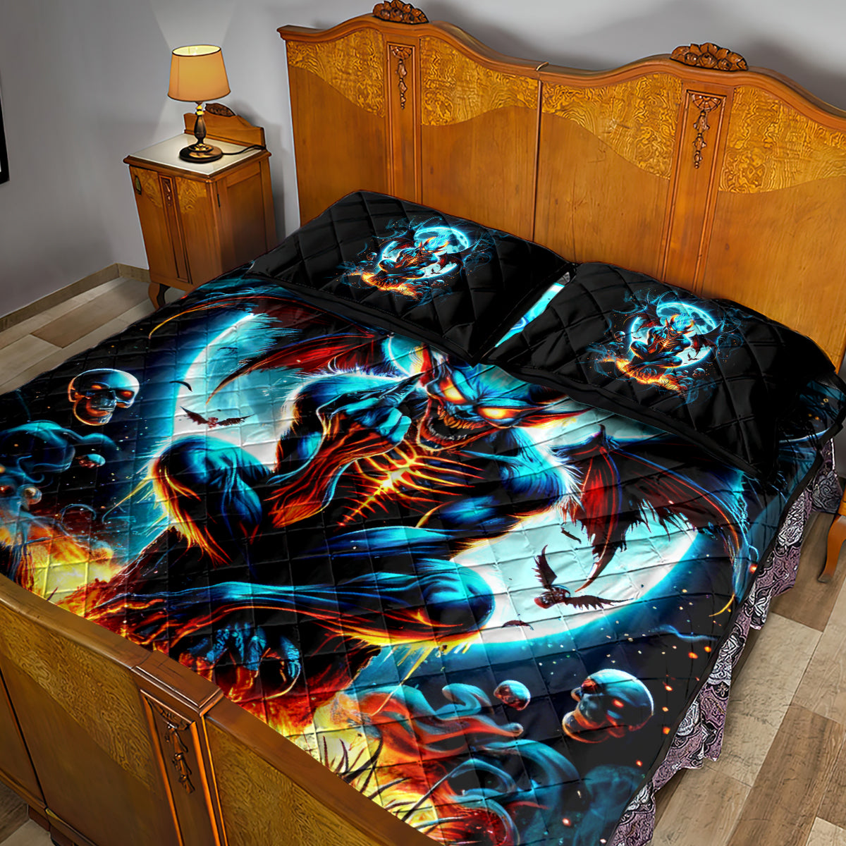 Devil Skull Quilt Bed Set One Day I'm Gonna Just Say And Let My Demons Out Play - Wonder Print Shop
