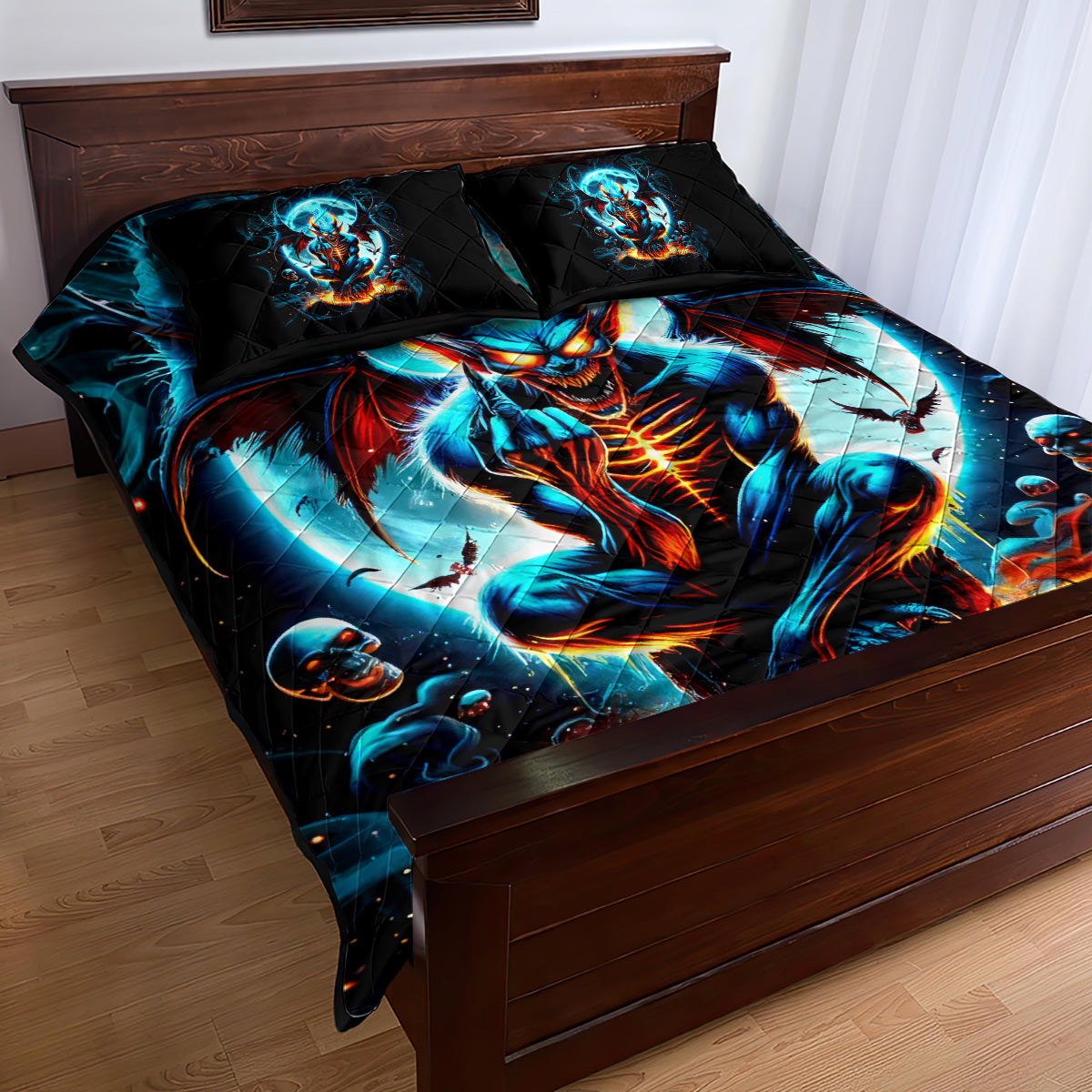 Devil Skull Quilt Bed Set One Day I'm Gonna Just Say And Let My Demons Out Play - Wonder Print Shop