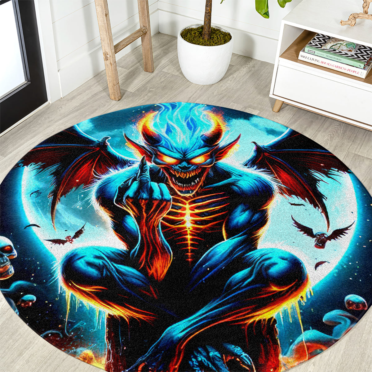 Devil Skull Round Carpet One Day I'm Gonna Just Say And Let My Demons Out Play