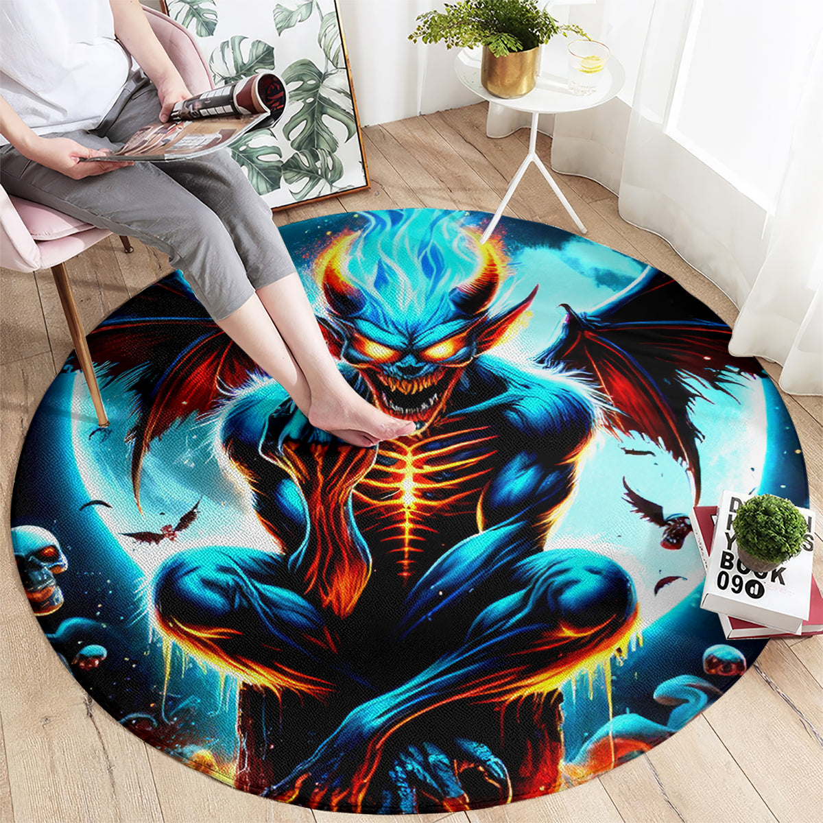 Devil Skull Round Carpet One Day I'm Gonna Just Say And Let My Demons Out Play