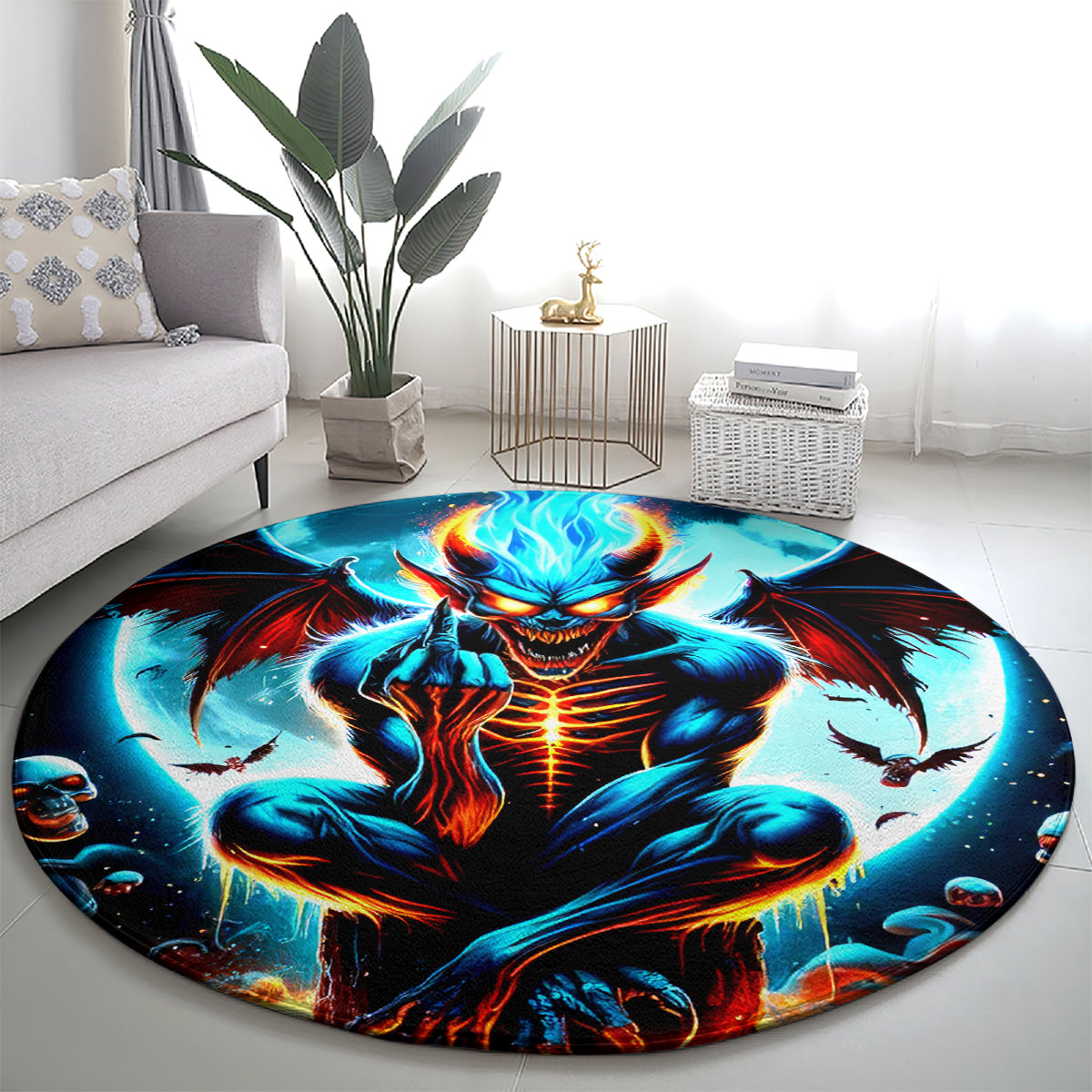 Devil Skull Round Carpet One Day I'm Gonna Just Say And Let My Demons Out Play