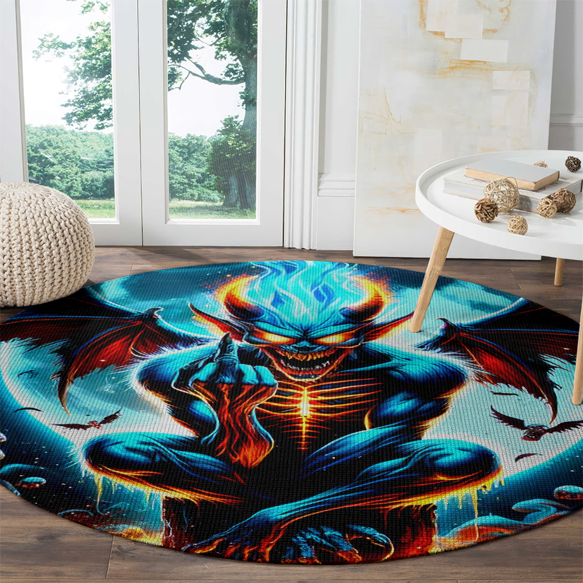 Devil Skull Round Carpet One Day I'm Gonna Just Say And Let My Demons Out Play