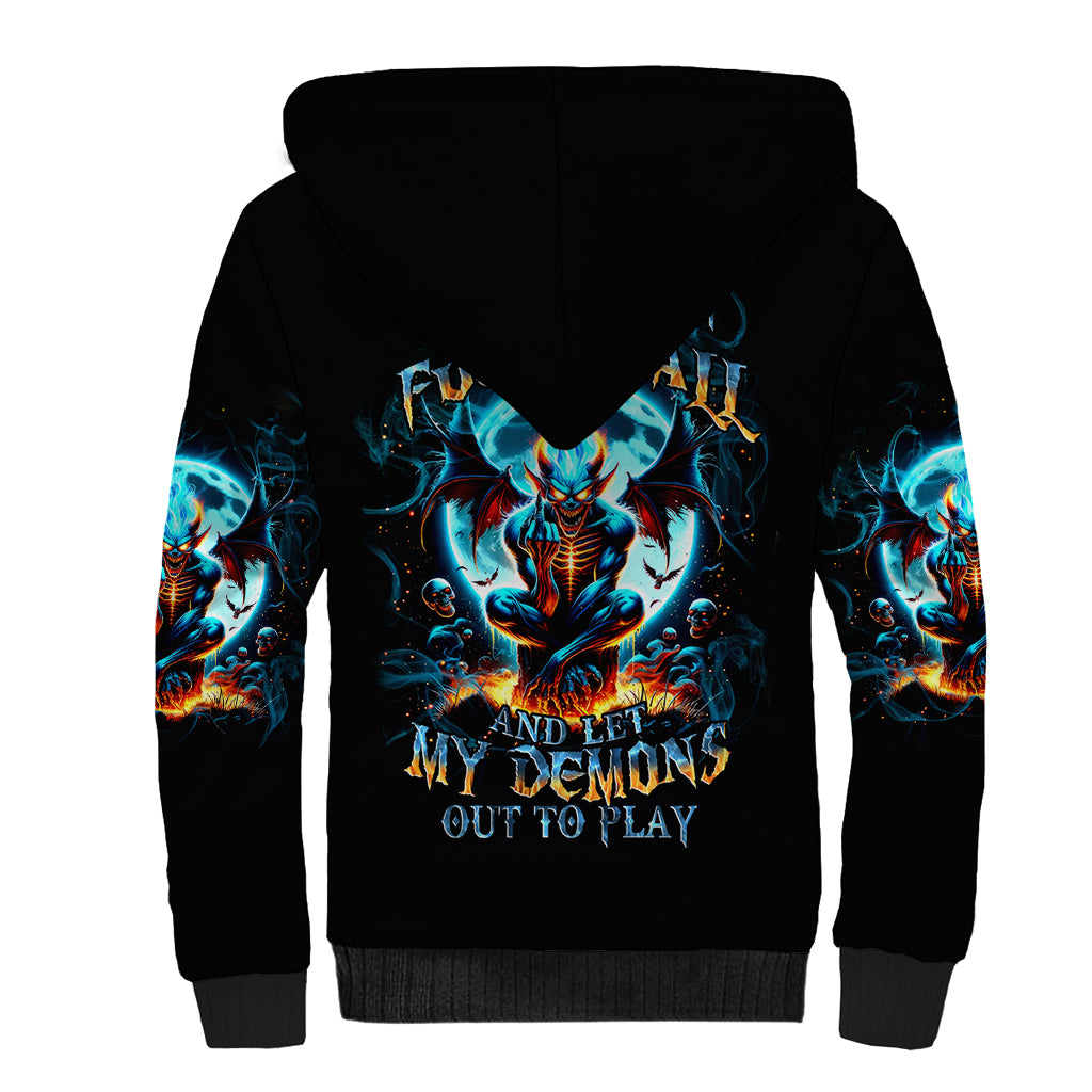 Devil Skull Sherpa Hoodie One Day I'm Gonna Just Say And Let My Demons Out Play - Wonder Print Shop
