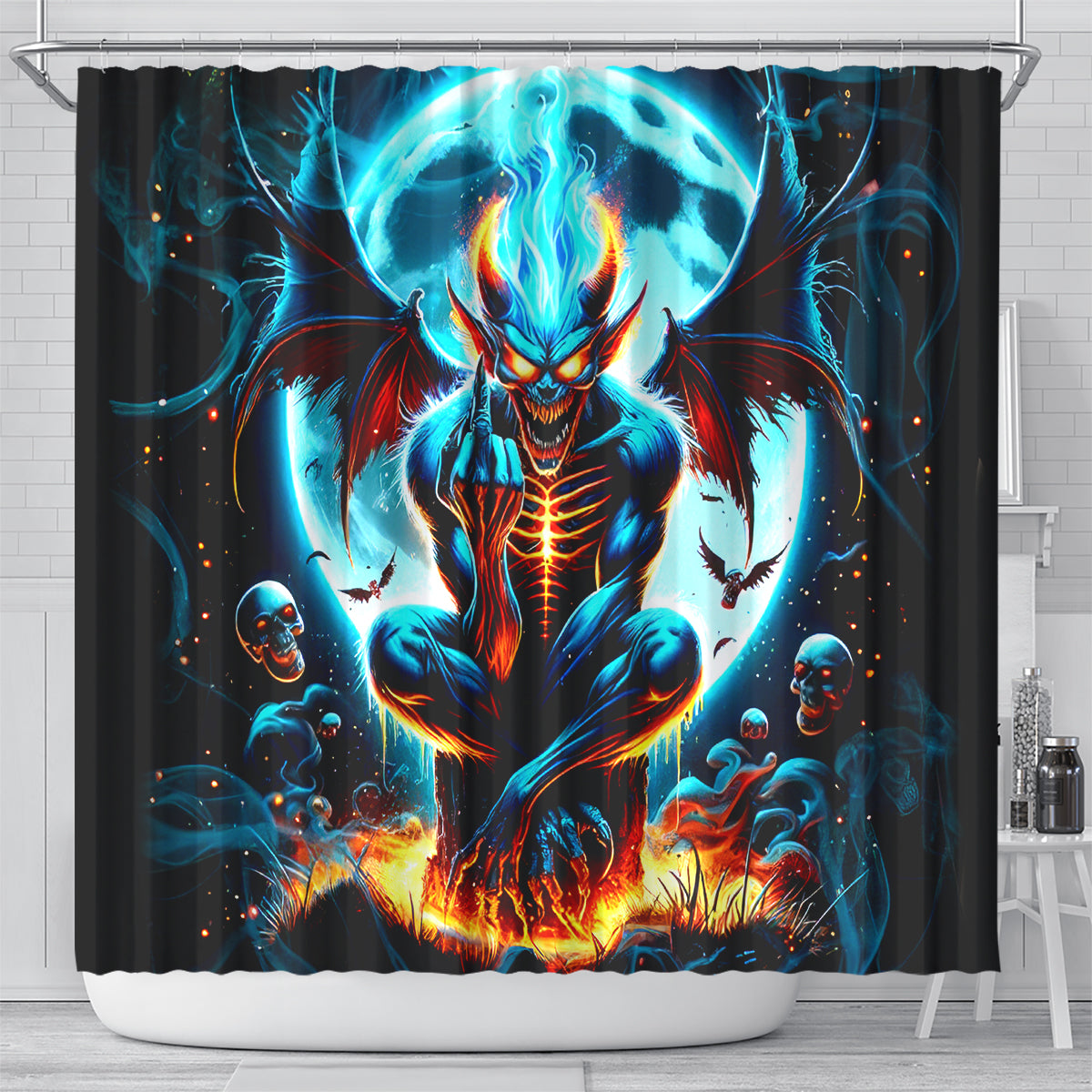 Devil Skull Shower Curtain One Day I'm Gonna Just Say And Let My Demons Out Play