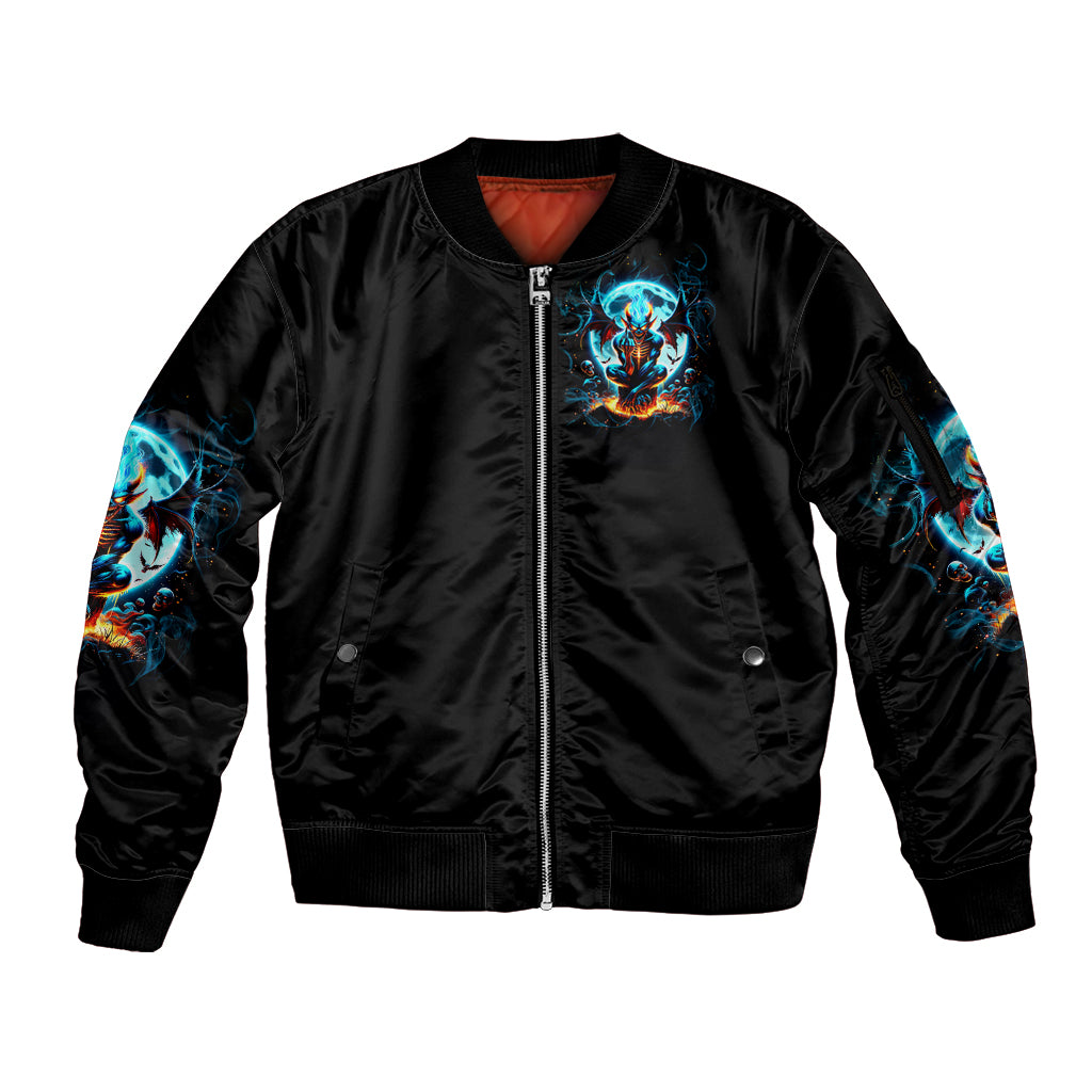 Devil Skull Sleeve Zip Bomber Jacket One Day I'm Gonna Just Say And Let My Demons Out Play - Wonder Print Shop