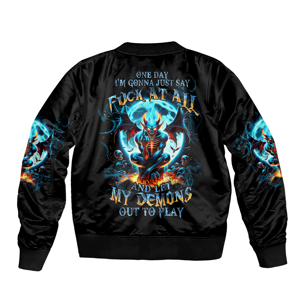 Devil Skull Sleeve Zip Bomber Jacket One Day I'm Gonna Just Say And Let My Demons Out Play - Wonder Print Shop