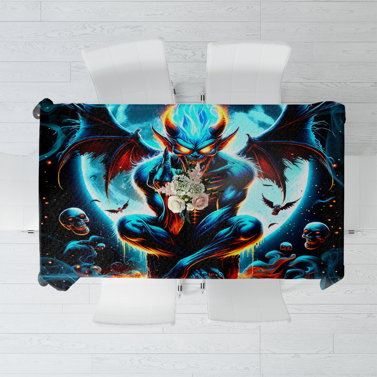 Devil Skull Tablecloth One Day I'm Gonna Just Say And Let My Demons Out Play - Wonder Print Shop