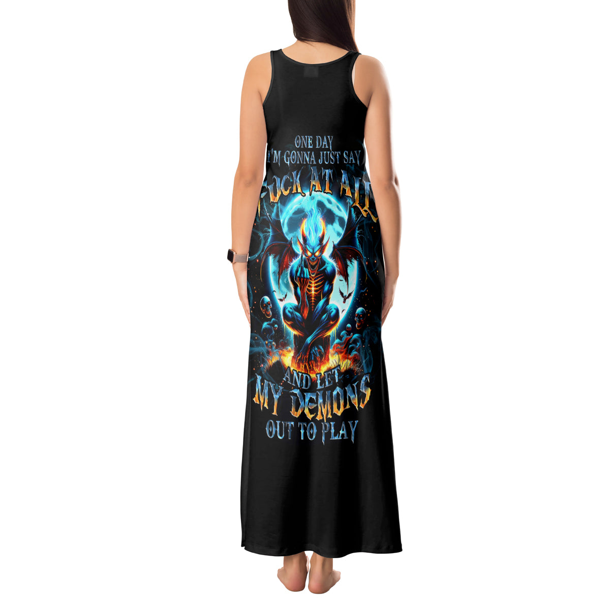 Devil Skull Tank Maxi Dress One Day I'm Gonna Just Say And Let My Demons Out Play - Wonder Print Shop