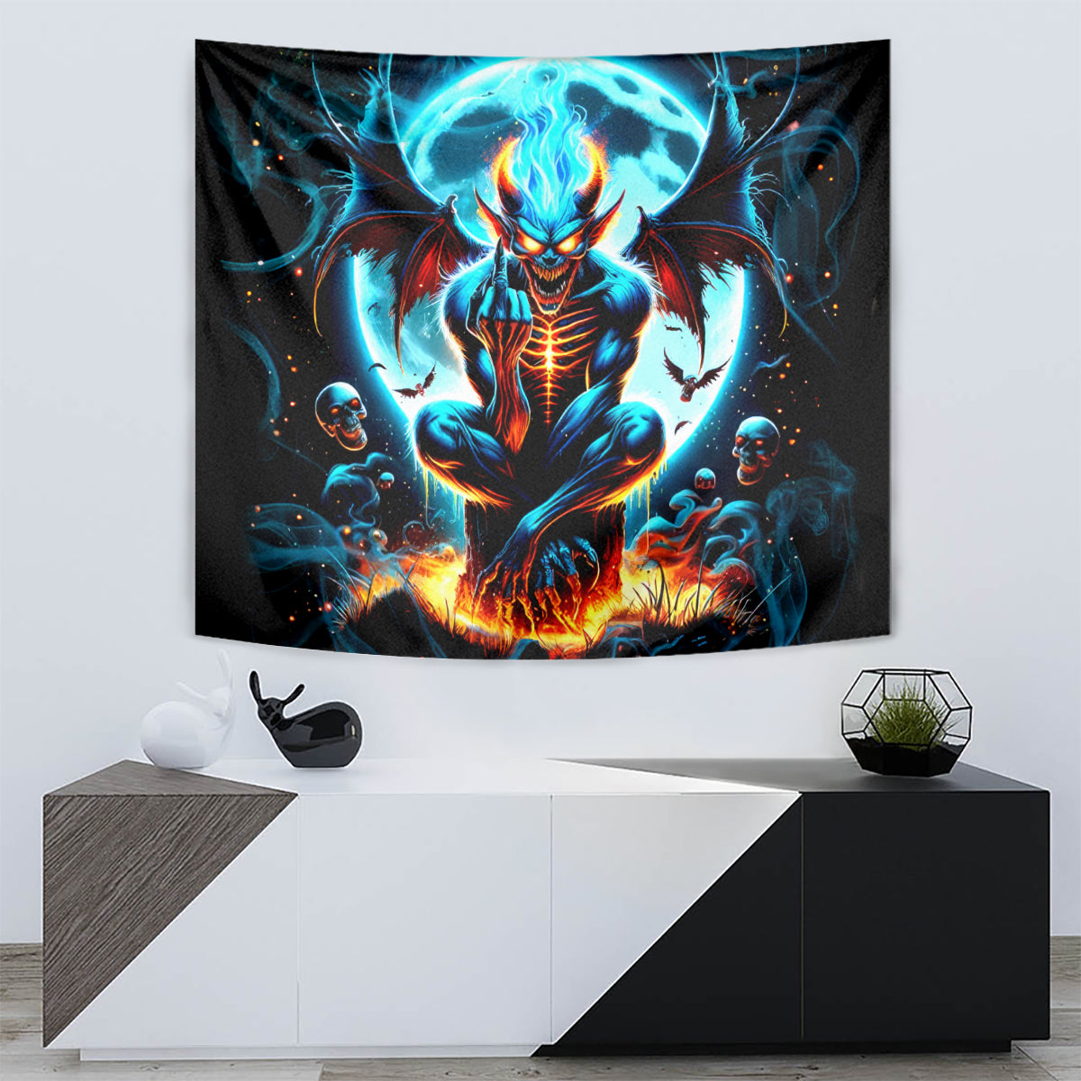Devil Skull Tapestry One Day I'm Gonna Just Say And Let My Demons Out Play - Wonder Print Shop