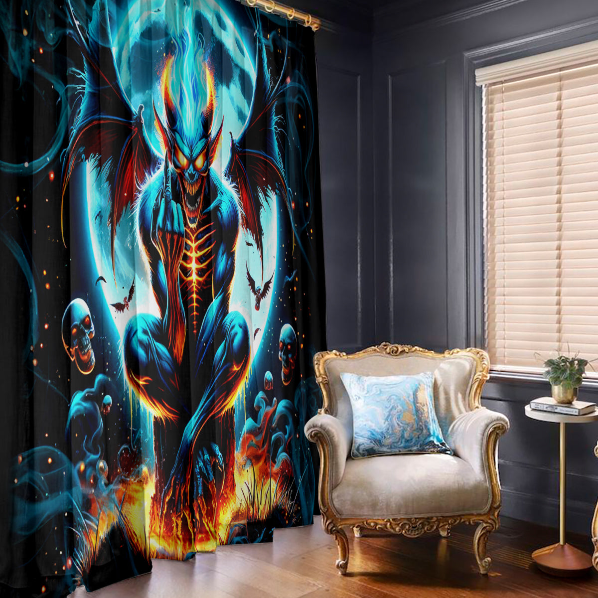 Devil Skull Window Curtain One Day I'm Gonna Just Say And Let My Demons Out Play - Wonder Print Shop