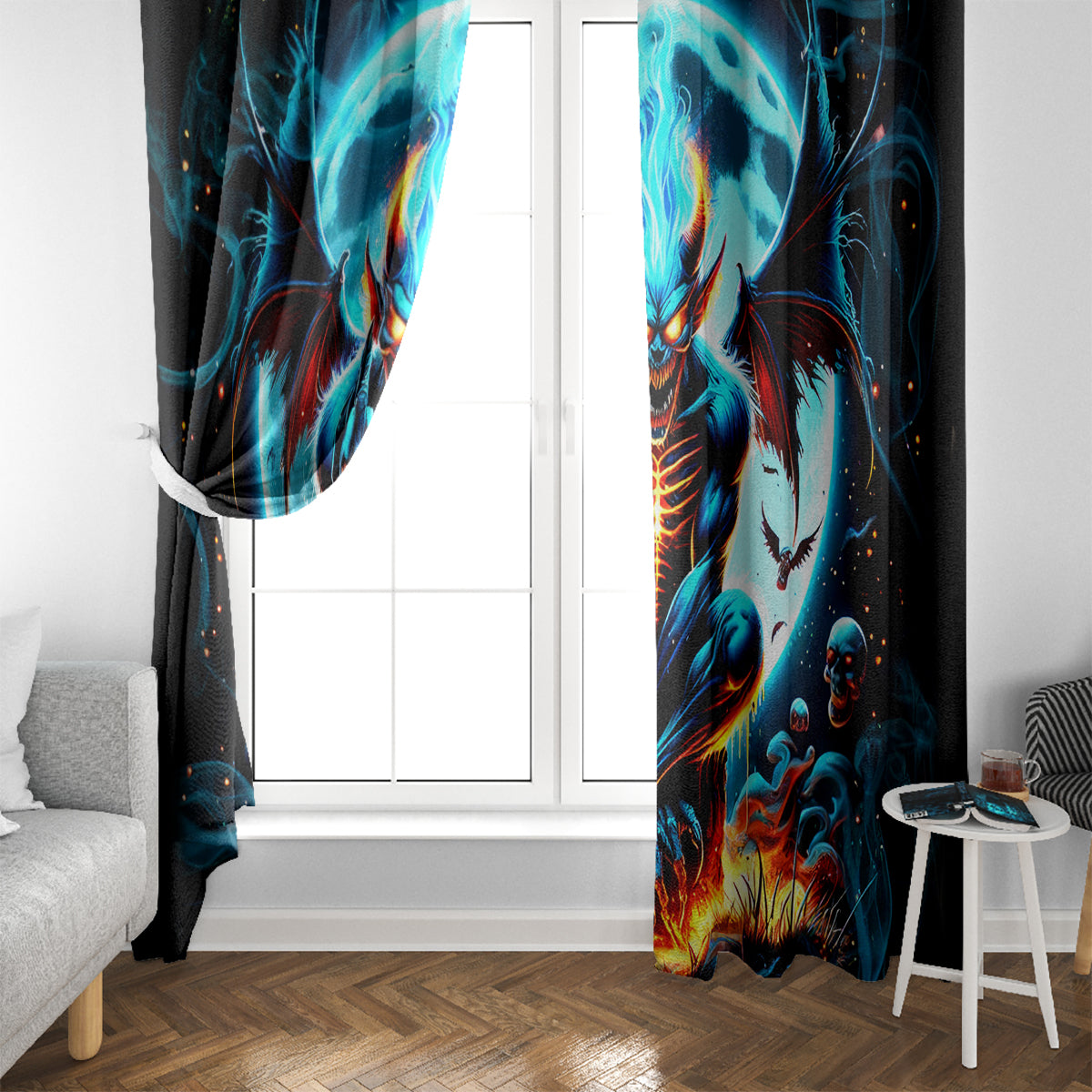 Devil Skull Window Curtain One Day I'm Gonna Just Say And Let My Demons Out Play - Wonder Print Shop