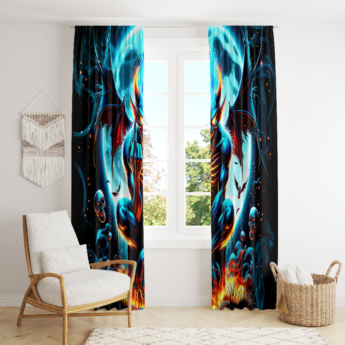Devil Skull Window Curtain One Day I'm Gonna Just Say And Let My Demons Out Play - Wonder Print Shop