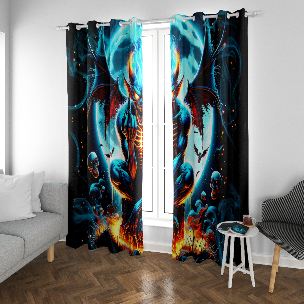 Devil Skull Window Curtain One Day I'm Gonna Just Say And Let My Demons Out Play - Wonder Print Shop