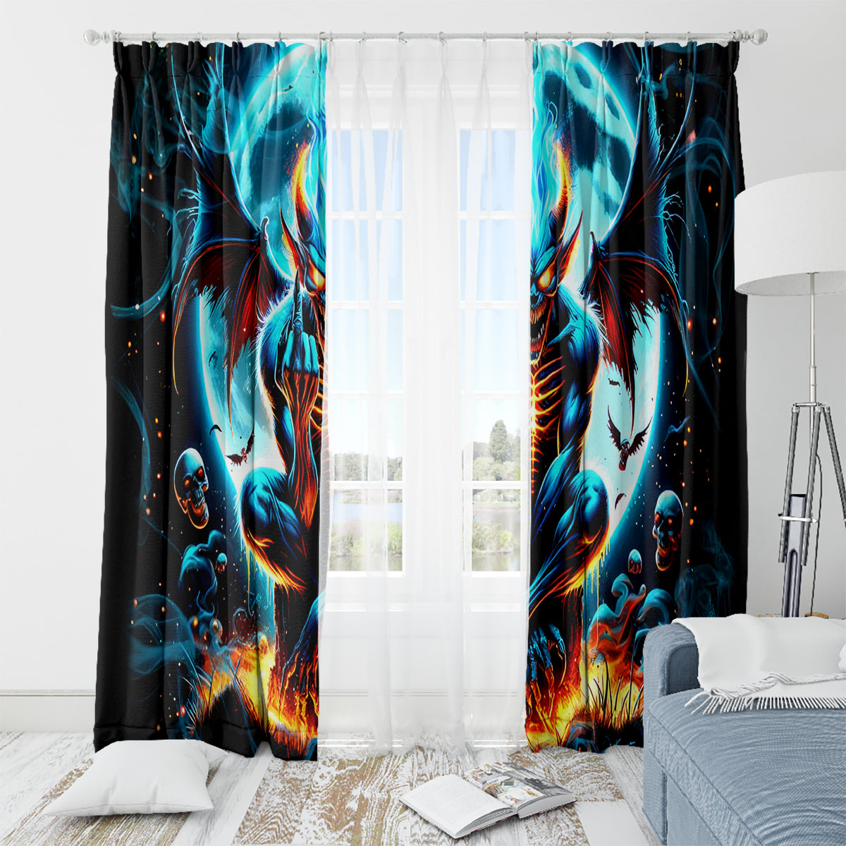 Devil Skull Window Curtain One Day I'm Gonna Just Say And Let My Demons Out Play - Wonder Print Shop