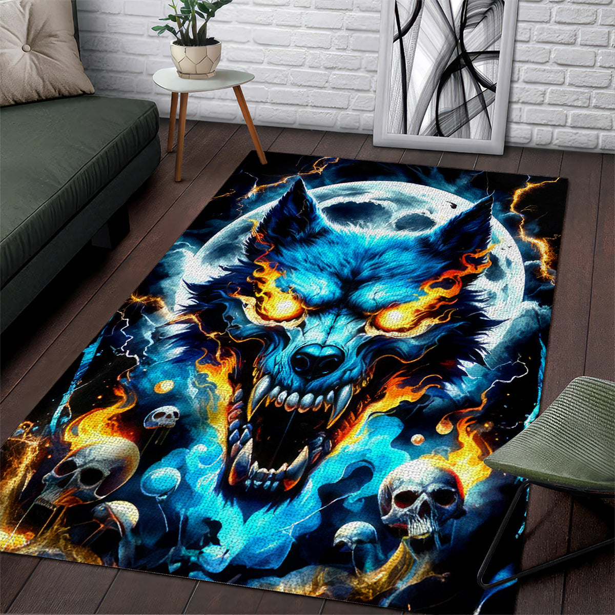 Wolf Skull Area Rug Born As Human But Wolft At Heart - Wonder Print Shop