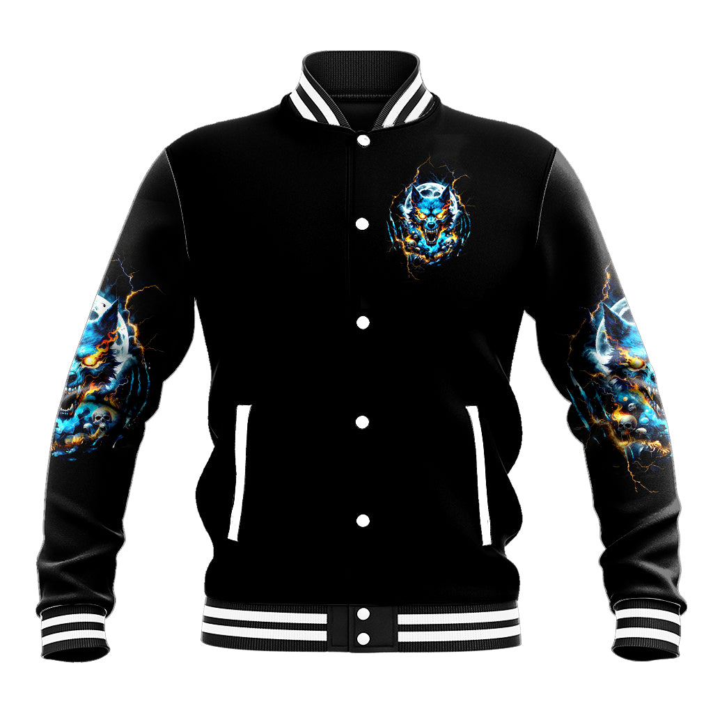 Wolf Skull Baseball Jacket Born As Human But Wolft At Heart - Wonder Print Shop