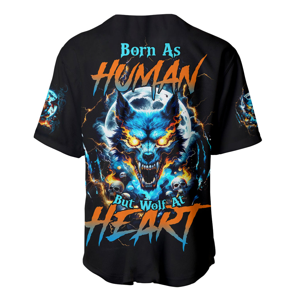Wolf Skull Baseball Jersey Born As Human But Wolft At Heart - Wonder Print Shop