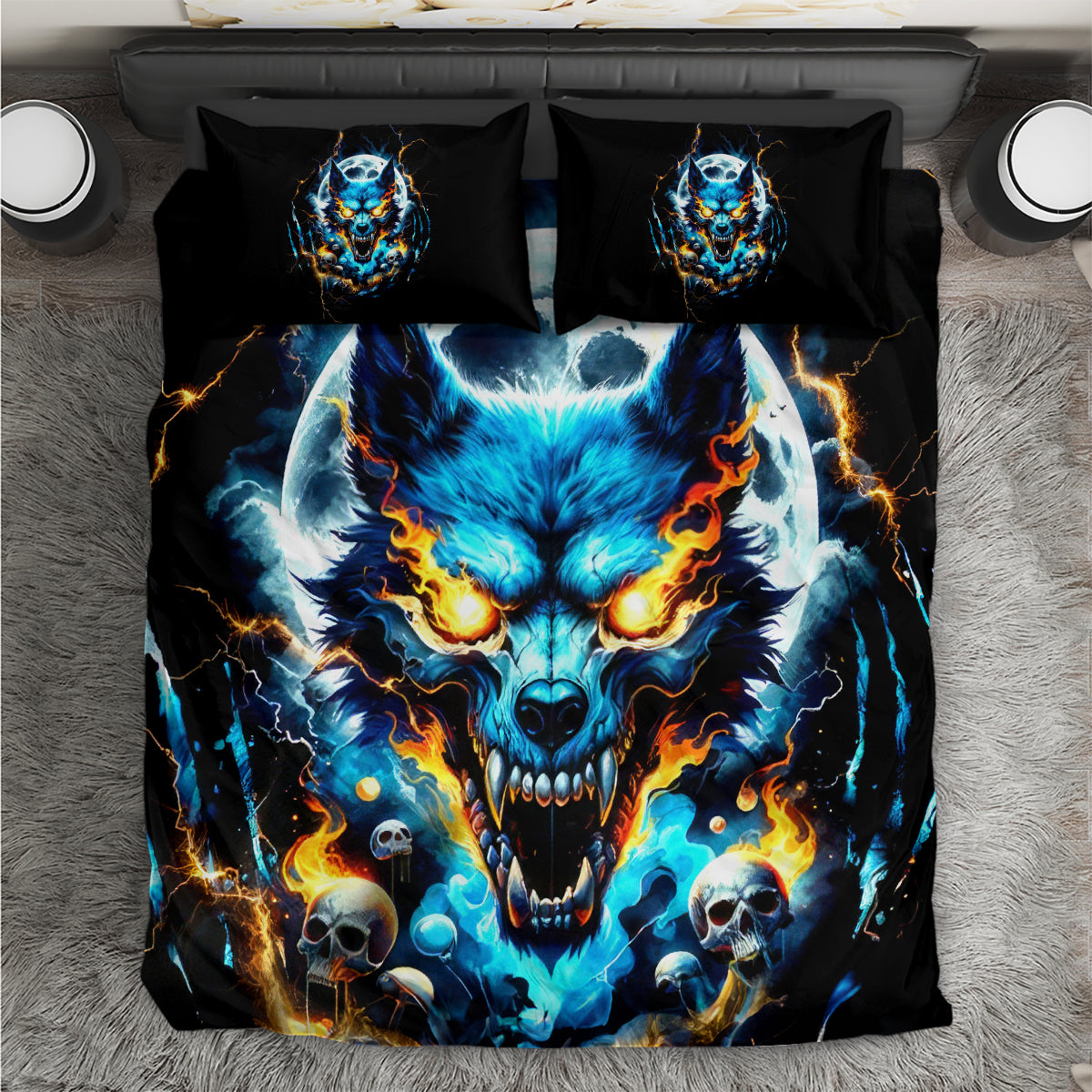 Wolf Skull Bedding Set Born As Human But Wolft At Heart - Wonder Print Shop