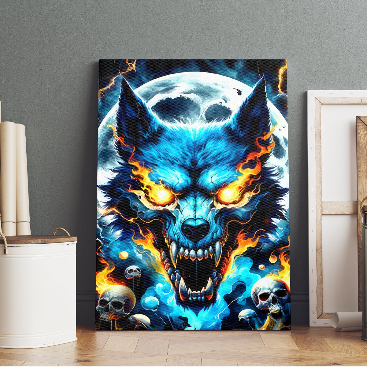 Wolf Skull Canvas Wall Art Born As Human But Wolft At Heart - Wonder Print Shop