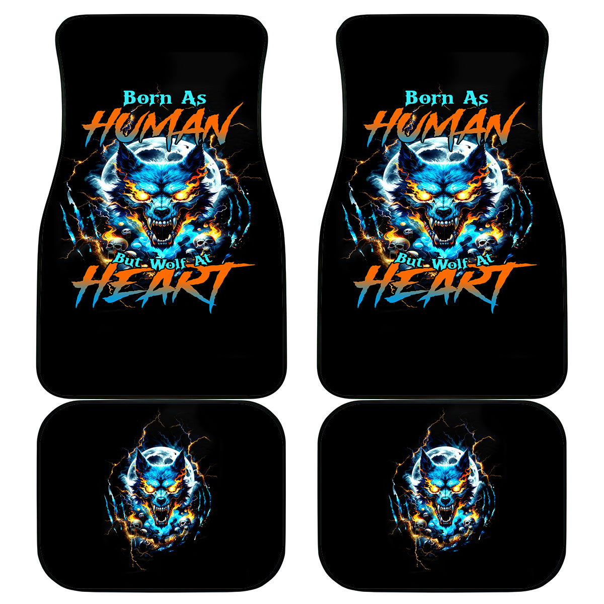 Wolf Skull Car Mats Born As Human But Wolft At Heart - Wonder Print Shop