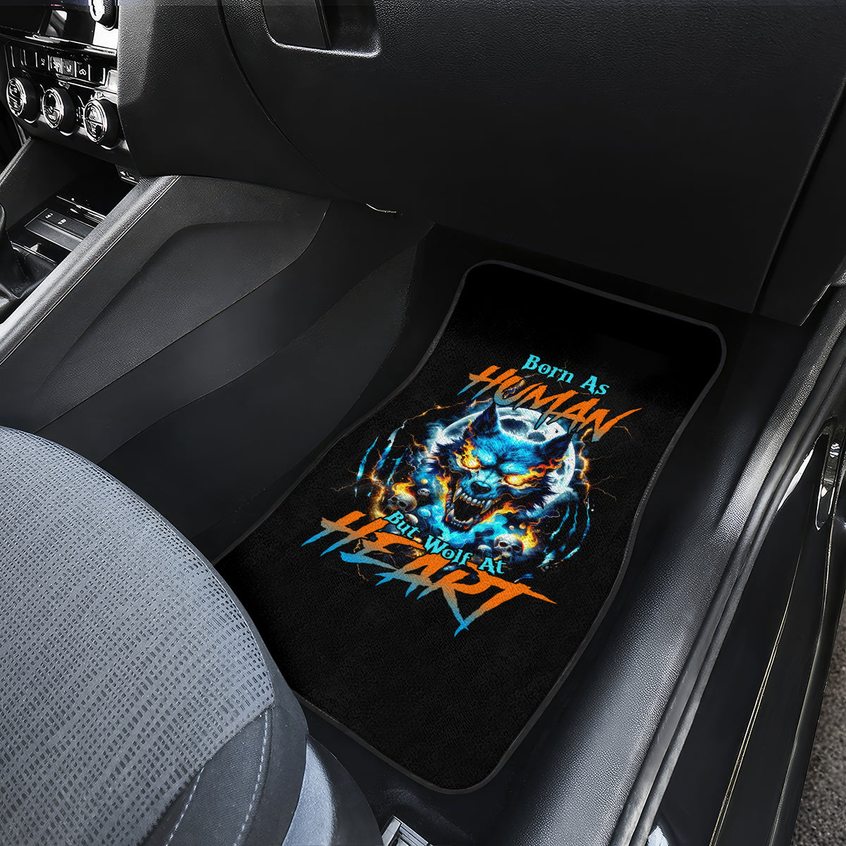 Wolf Skull Car Mats Born As Human But Wolft At Heart - Wonder Print Shop