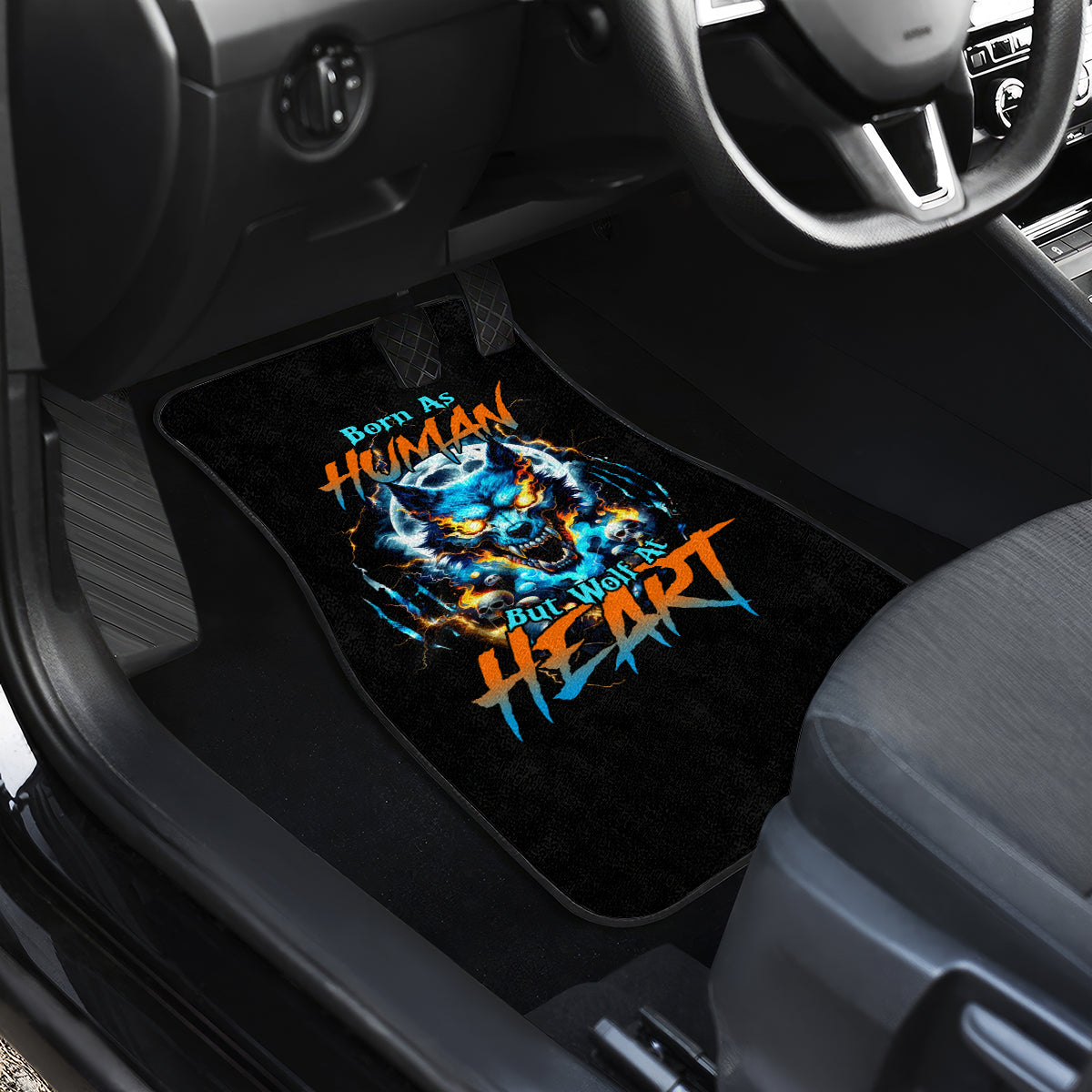 Wolf Skull Car Mats Born As Human But Wolft At Heart - Wonder Print Shop