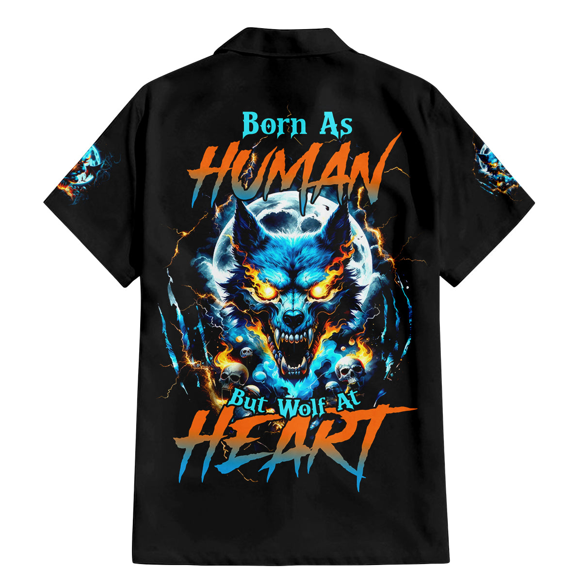 Wolf Skull Family Matching Mermaid Dress and Hawaiian Shirt Born As Human But Wolft At Heart - Wonder Print Shop