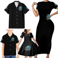 Wolf Skull Family Matching Short Sleeve Bodycon Dress and Hawaiian Shirt Born As Human But Wolft At Heart - Wonder Print Shop