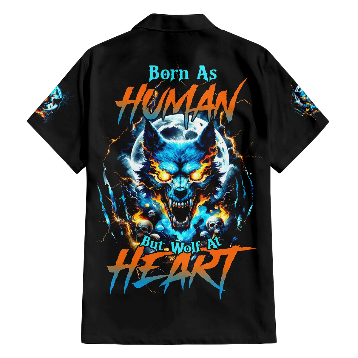 Wolf Skull Family Matching Summer Maxi Dress and Hawaiian Shirt Born As Human But Wolft At Heart - Wonder Print Shop