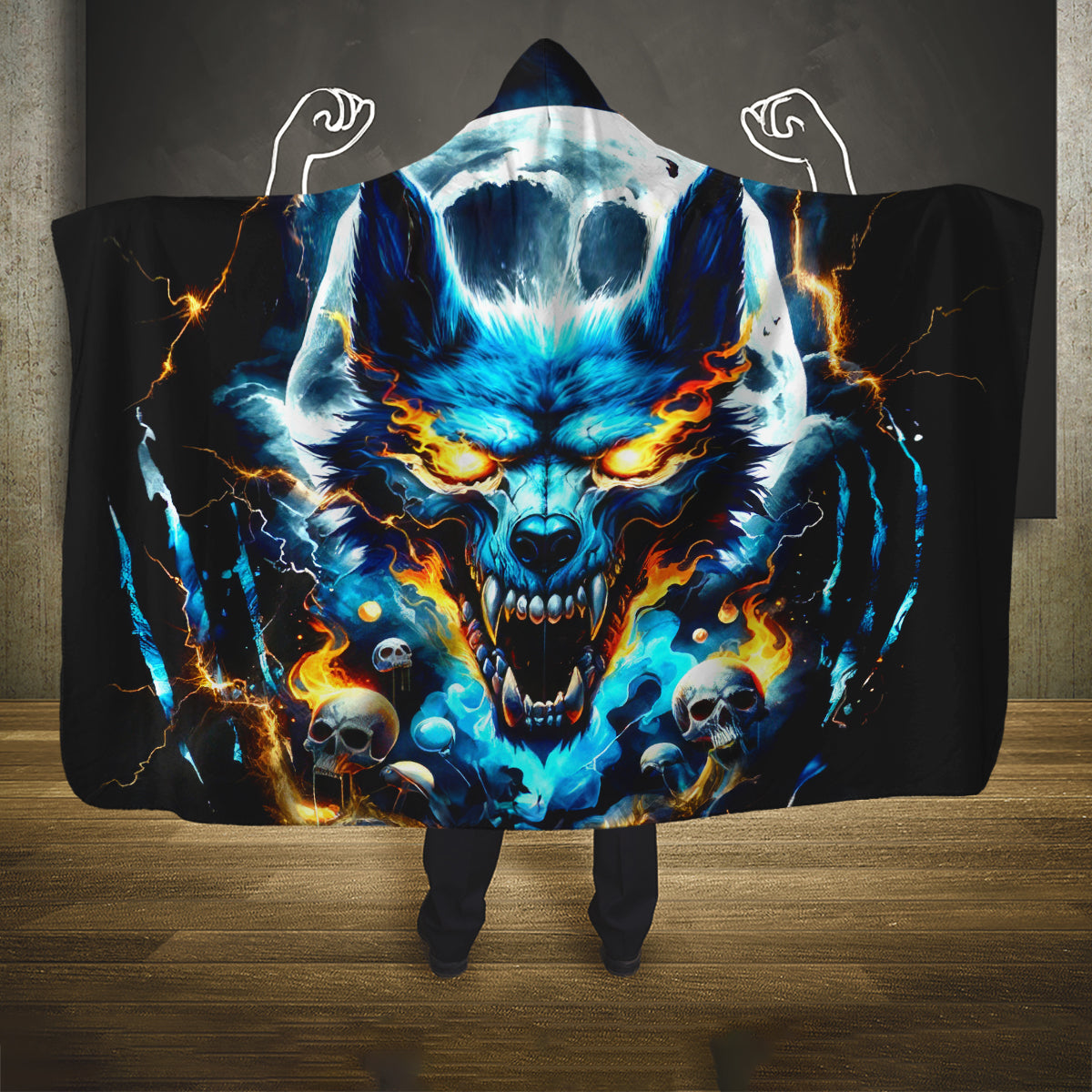 Wolf Skull Hooded Blanket Born As Human But Wolft At Heart