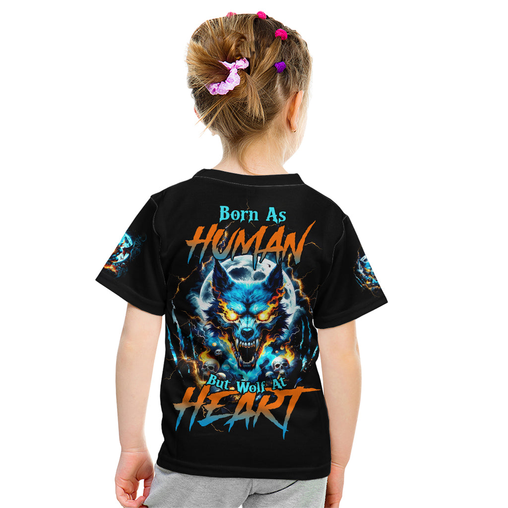 Wolf Skull Kid T Shirt Born As Human But Wolft At Heart - Wonder Print Shop