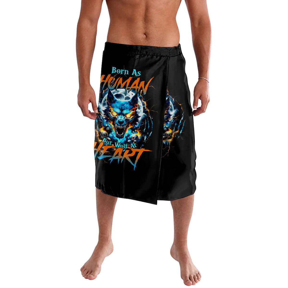 Wolf Skull Lavalava Born As Human But Wolft At Heart - Wonder Print Shop