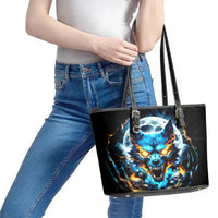 Wolf Skull Leather Tote Bag Born As Human But Wolft At Heart - Wonder Print Shop