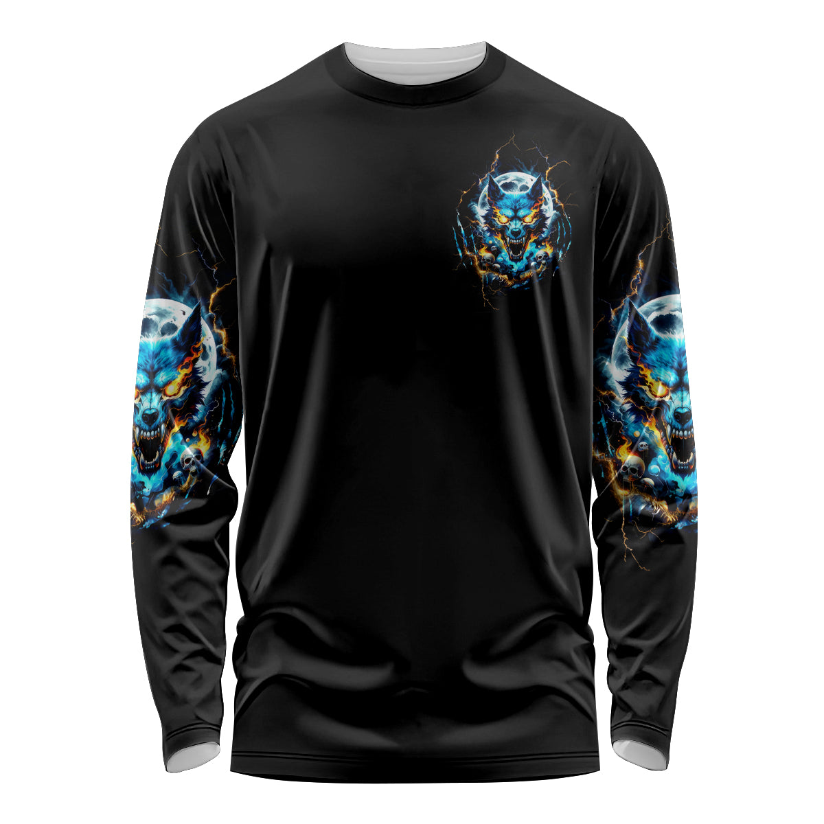 Wolf Skull Long Sleeve Shirt Born As Human But Wolft At Heart - Wonder Print Shop