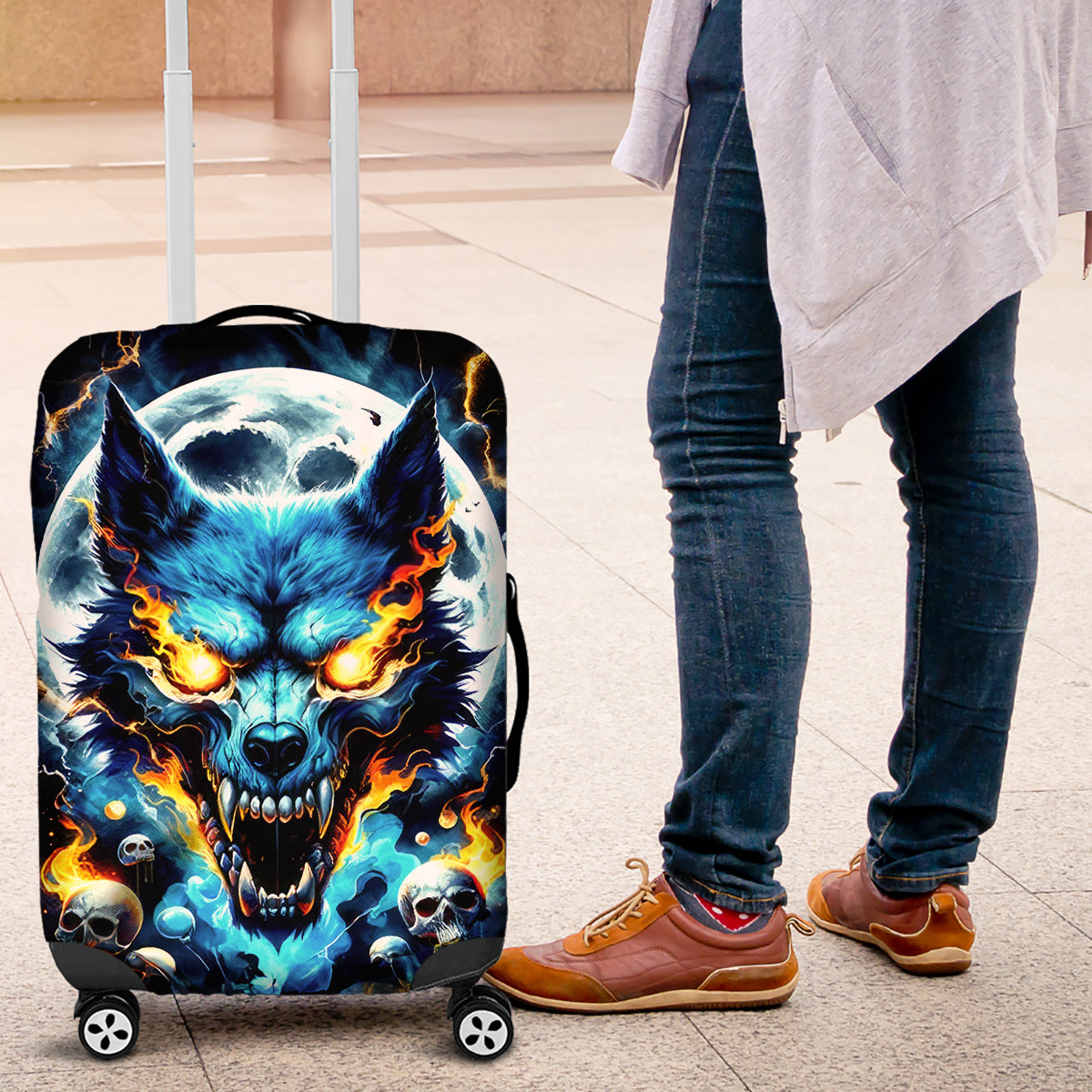 Wolf Skull Luggage Cover Born As Human But Wolft At Heart - Wonder Print Shop