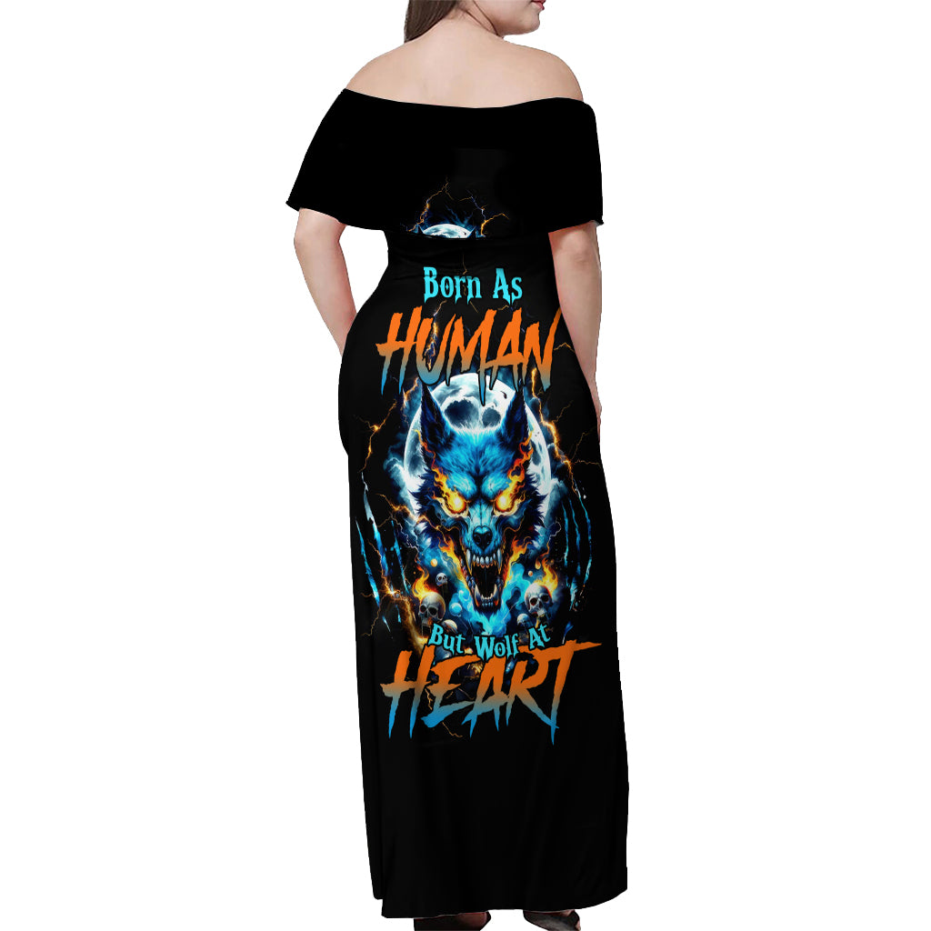 Wolf Skull Off Shoulder Maxi Dress Born As Human But Wolft At Heart - Wonder Print Shop